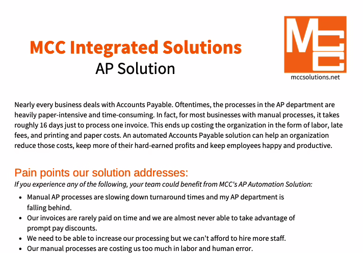 MCC Integrated Solutions- AP Solutions
